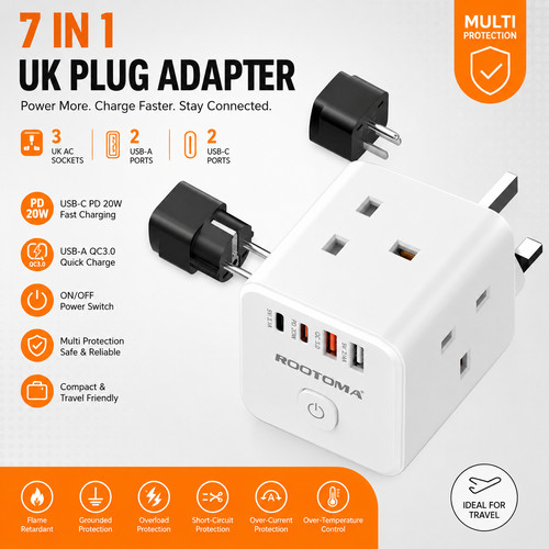 Plug adapter multi 3 - in, uk